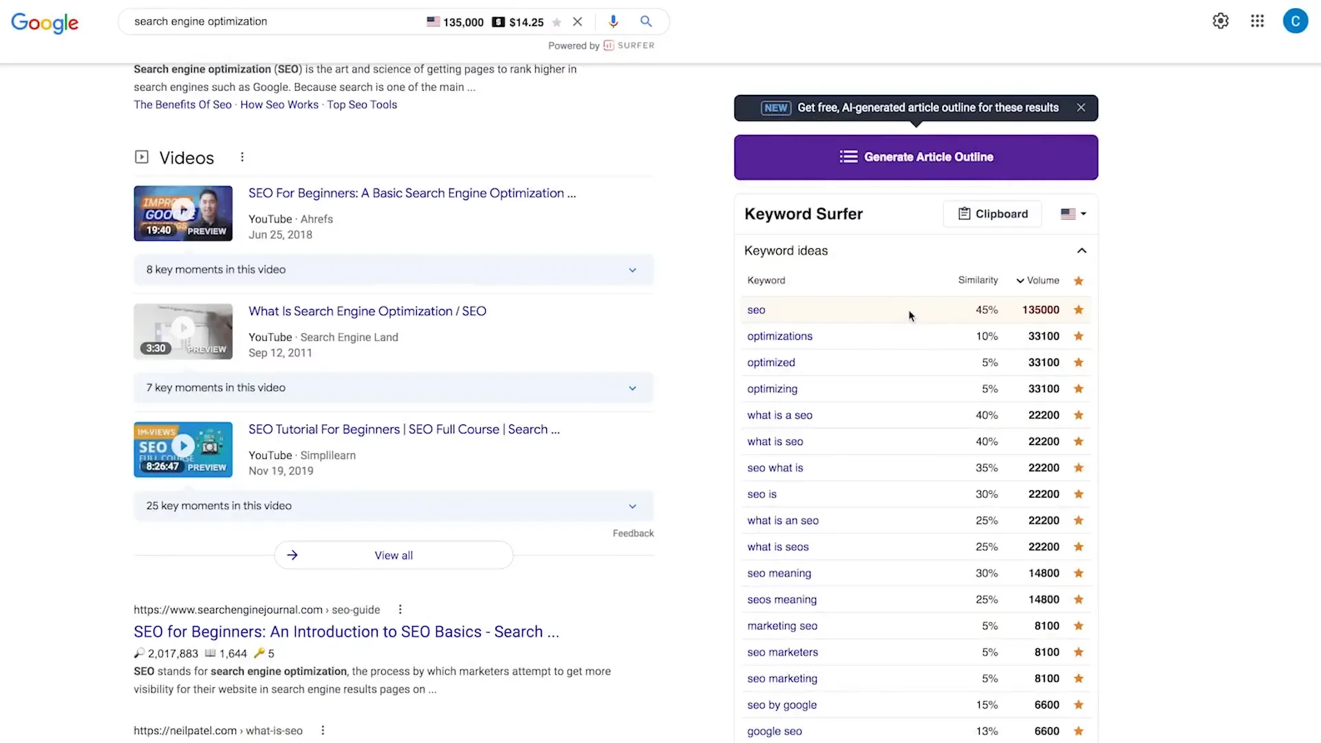 Keyword Surfer工具界面截图