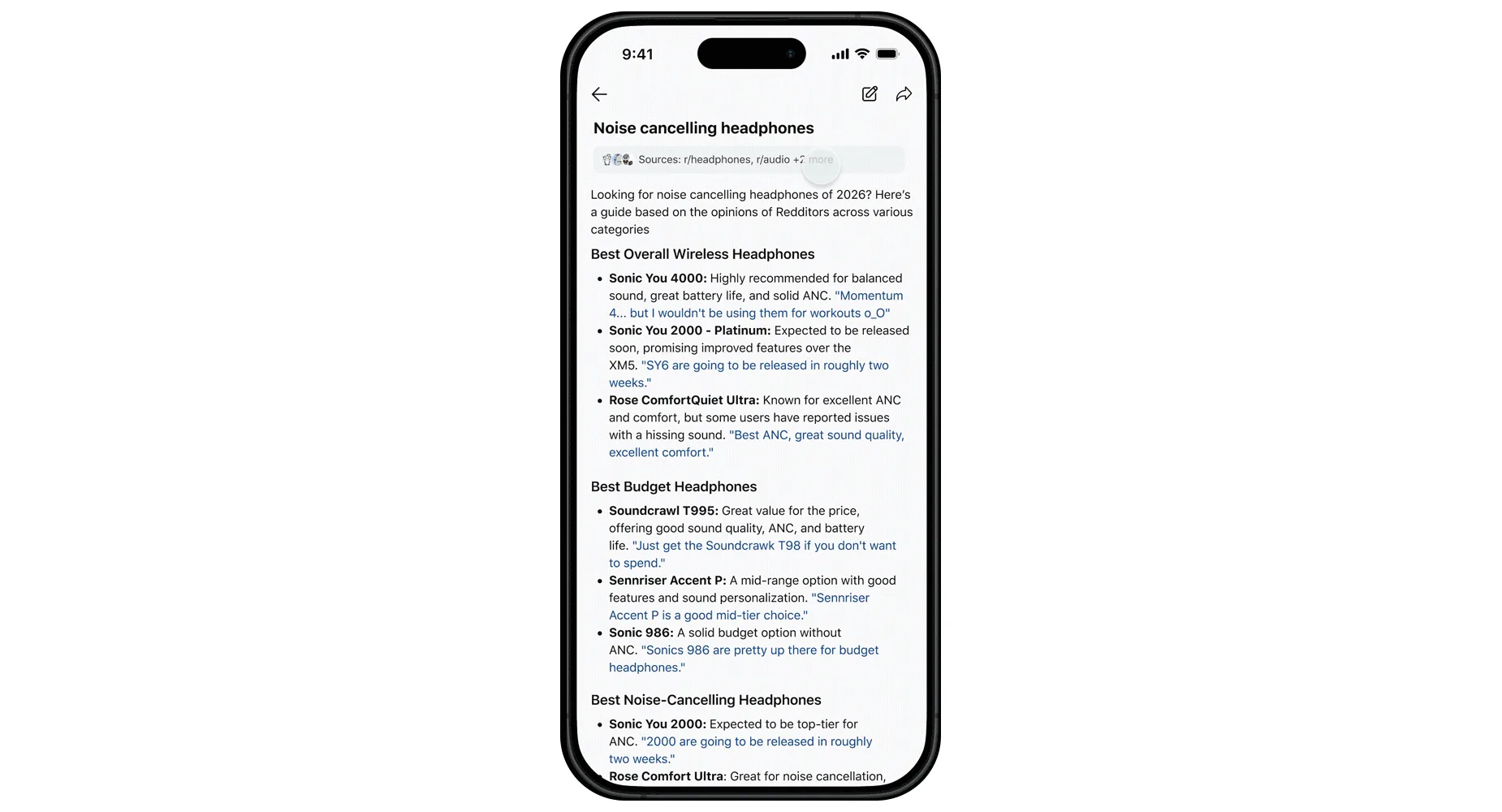 Reddit AI搜索结果 — 基于社区讨论的产品推荐